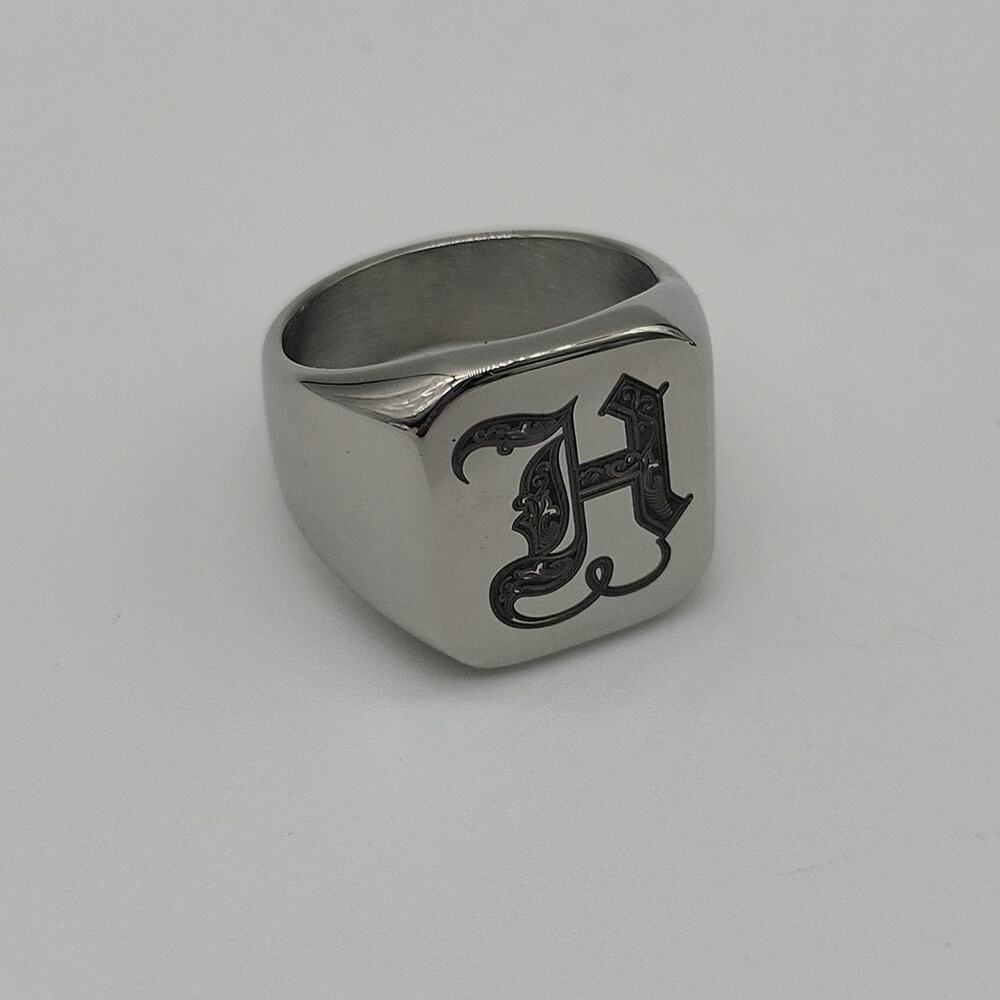 Stainless Steel Handmade Men's Ring Letter H Engraved Size 9 NWT